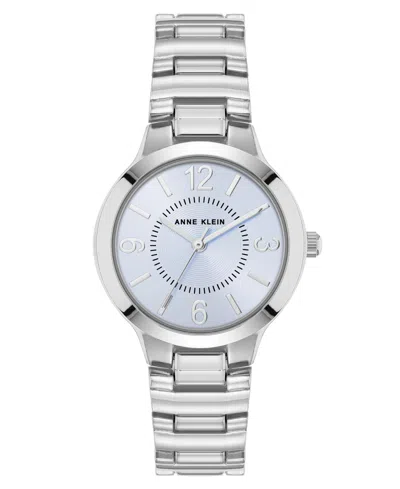 Anne Klein Women's Quartz Essential Round Silver-tone Metal Alloy And Light Blue Dial Watch, 32mm In Light Blue,silver-tone