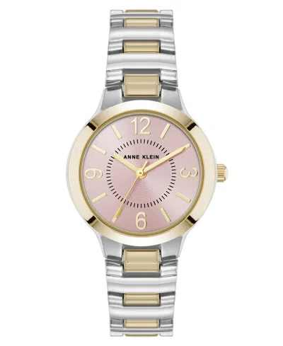 Anne Klein Women's Quartz Essential Round Two-tone Metal Alloy And Pink Dial Watch, 32mm In Pink,silver-tone,gold-tone