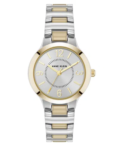 Anne Klein Women's Quartz Essential Round Two-tone Metal Alloy Watch, 32mm In Silver-tone,gold-tone