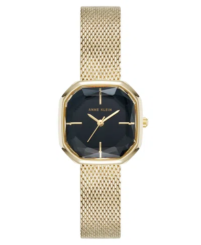 Anne Klein Women's Quartz Estate Octagonal Black And Gold-tone Stainless Steel Mesh Bracelet Watch, 24mm In Gold-tone,black