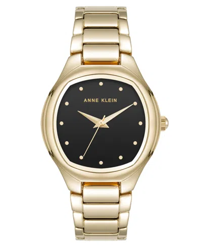 Anne Klein Women's Quartz Everyday Cushion Black And Gold-tone Alloy Metal Bracelet Watch, 32mm In Black,gold-tone