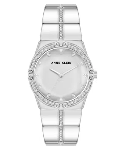 Anne Klein Women's Quartz Faceted Crystal Bezel Silver-tone Alloy Metal Watch, 32mm
