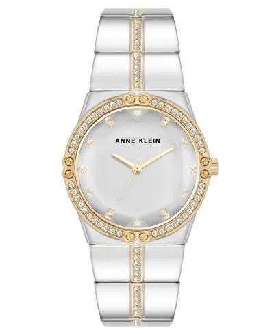 Anne Klein Women's Quartz Faceted Crystal Bezel Two-tone Alloy Metal Watch, 32mm In Silver-tone,gold-tone