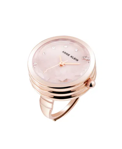 Anne Klein Women's Quartz Faceted Crystal Rose Gold-tone Alloy Metal Ring Watch, 20mm In Pink,rose Gold-tone