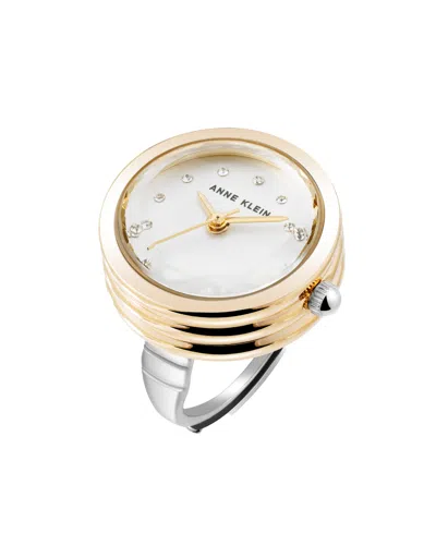 Anne Klein Women's Quartz Faceted Crystal Two-tone Alloy Metal Ring Watch, 20mm In Silver-tone,gold-tone