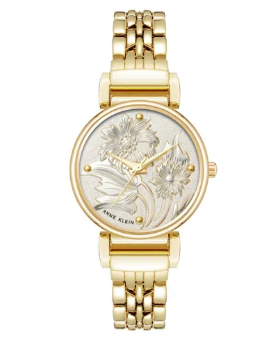 Anne Klein Women's Quartz Floral Gold-tone Metal Alloy Watch, 30mm