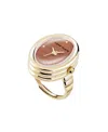 Anne Klein Women's Quartz Gold Sandstone Gemstone And Gold-tone Alloy Metal Ring Watch, 17mm In Red,gold-tone
