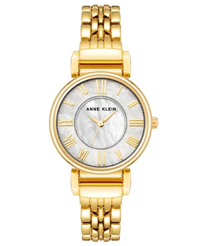 Anne Klein Women's Quartz Gold-tone Alloy Link And Mother Of Pearl Bracelet Watch, 30mm In Gold-tone,mother Of Pearl
