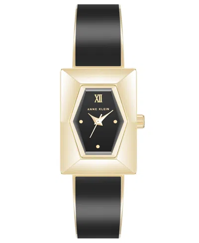 Anne Klein Women's Quartz Gold-tone Alloy With Black Enamel Bangle Watch, 20.5mm