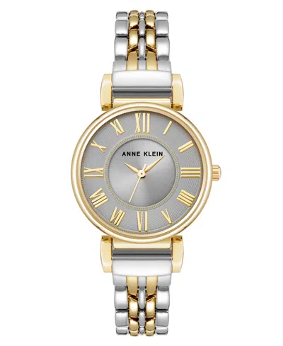 Anne Klein Women's Quartz Gray Roman Numeral Dial Two-tone Alloy Watch, 30mm In Silver-tone,gold-tone
