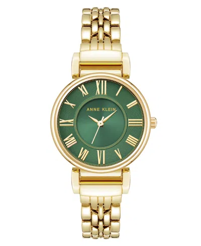 Anne Klein Women's Quartz Green Roman Numeral Dial Gold-tone Alloy Watch, 30mm In Green,gold-tone
