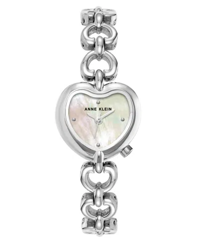 Anne Klein Women's Quartz Heart-shaped Silver-tone Alloy Metal Watch, 23mm In Metallic