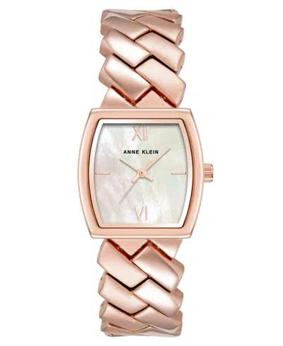 Anne Klein Women's Quartz Herringbone Rose Gold-tone Alloy Metal Bracelet Watch, 26mm