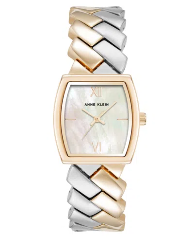 Anne Klein Women's Quartz Herringbone Two-tone Alloy Metal Bracelet Watch, 26mm In Silver-tone,gold-tone