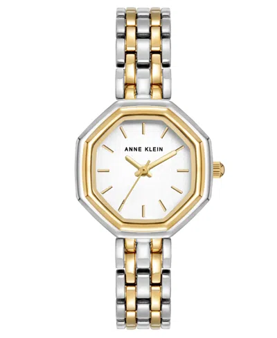 Anne Klein Women's Quartz Hexagonal White Dial Two-tone Alloy Metal Bracelet Watch 36mm In Yellow