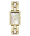 Anne Klein Women's Quartz How Lite Gemstone And Gold-tone Metal Alloy Bracelet Watch, 21mm In White,gold-tone