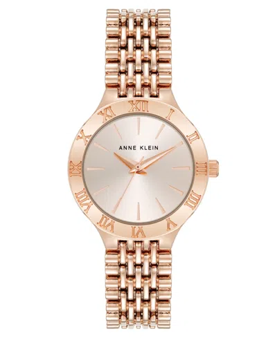 Anne Klein Women's Quartz Iconic Roman Numeral Bezel Rose Gold-tone Alloy Metal Watch, 30mm