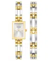 Anne Klein Women's Quartz Iconic Two-tone Metal Alloy Rectangular Case Bangle Watch Set, 17mm In Silver-tone,gold-tone