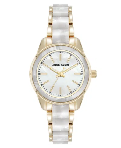 Anne Klein Women's Quartz Ivory Pearlescent Acetate And Gold-tone Metal Alloy Link Bracelet Watch, 30mm In Gold-tone,ivory