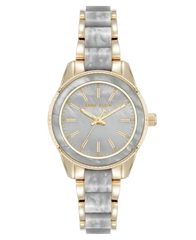 Anne Klein Women's Quartz Light Gray Pearlescent Acetate And Gold-tone Metal Alloy Link Bracelet Watch, 30mm In Gold-tone,light Gray