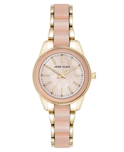 Anne Klein Women's Quartz Light Pink Pearlescent Acetate And Gold-tone Metal Alloy Link Bracelet Watch, 30mm