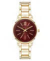 Anne Klein Women's Quartz Minimalist Burgundy And Gold-tone Alloy Metal Watch, 32mm In Burgundy,gold-tone