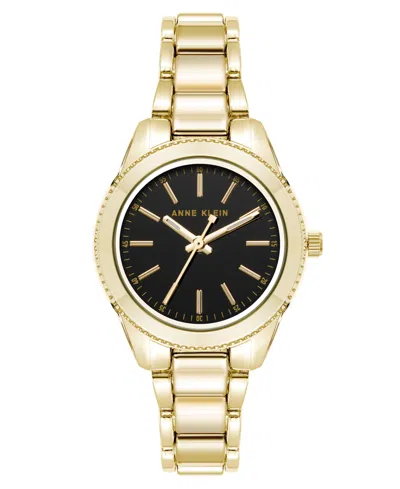 Anne Klein Women's Quartz Minimalist Contemporary Boyfriend Gold-tone Alloy Metal Watch, 32mm In Black,gold-tone