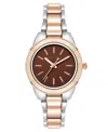 Anne Klein Women's Quartz Minimalist Contemporary Tri-tone Alloy Metal Watch, 32mm In Brown,silver-tone,rose Gold-tone