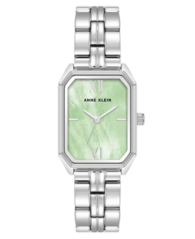 Anne Klein Women's Quartz Mint And Silver-tone Octagonal Metal Alloy Bracelet Watch, 24mm In Silver-tone,mint