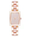 Anne Klein Women's Quartz Modern Rectangular Blush Enamel And Rose Gold-tone Alloy Metal Watch, 21.5mm In Blush,rose Gold-tone