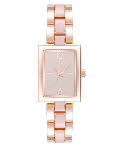 Anne Klein Women's Quartz Modern Rectangular Blush Enamel And Rose Gold-tone Alloy Metal Watch, 21.5mm In Blush,rose Gold-tone
