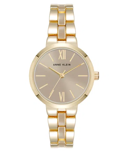 Anne Klein Women's Quartz Modern Taupe Enamel And Gold-tone Alloy Metal Watch, 30mm In Taupe,gold-tone