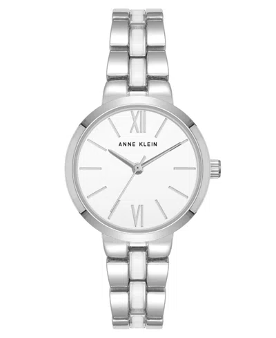 Anne Klein Women's Quartz Modern White Enamel And Silver-tone Metal Alloy Watch, 30mm In White,silver-tone