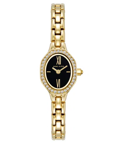 Anne Klein Women's Quartz Oval Black Dial Gold-tone Alloy Metal Bracelet Watch 18mm