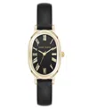 Anne Klein Women's Quartz Oval Black Polyurethane Leather And Gold-tone Metal Alloy Watch, 23mm In Black,gold-tone