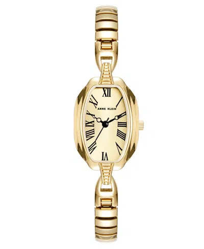 Anne Klein Women's Quartz Oval Champagne Dial Gold-tone Alloy Metal Bracelet Watch 19mm In White