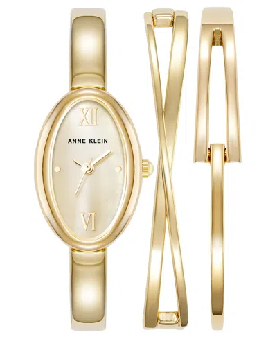 Anne Klein Women's Quartz Oval Gold-tone Alloy Metal Bangle Watch Set 21.5mm
