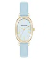 Anne Klein Women's Quartz Oval Light Blue Polyurethane Leather And Gold-tone Metal Alloy Watch, 23mm In Blue