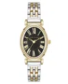 Anne Klein Women's Quartz Oval Roman Numeral Two-tone Metal Alloy And Black Dial Watch, 25mm In Black,silver-tone,gold-tone