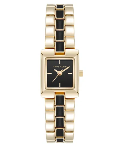 Anne Klein Women's Quartz Petite Black Enamel Center Link Gold-tone Alloy Metal Bracelet Watch, 17.5mm In Black,gold-tone