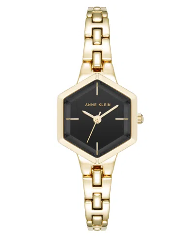 Anne Klein Women's Quartz Petite Hexagonal Black And Gold-tone Alloy Metal Bracelet Watch, 21mm In Black,gold-tone