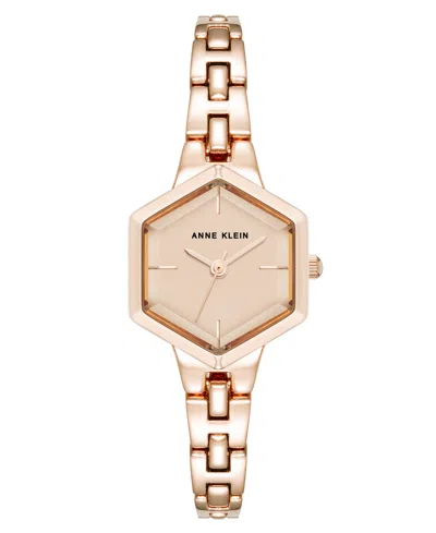 Anne Klein Women's Quartz Petite Hexagonal Rose Gold-tone Alloy Metal Bracelet Watch, 21mm