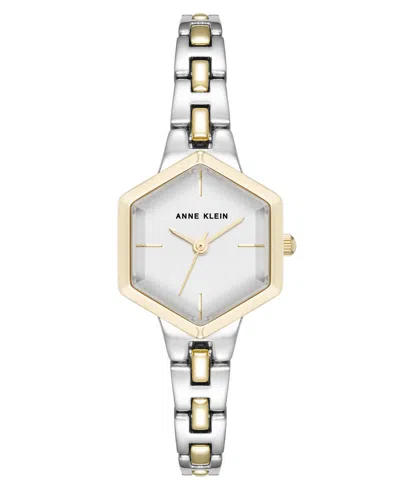 Anne Klein Women's Quartz Petite Hexagonal Two-tone Alloy Metal Bracelet Watch, 21mm In Silver-tone,gold-tone