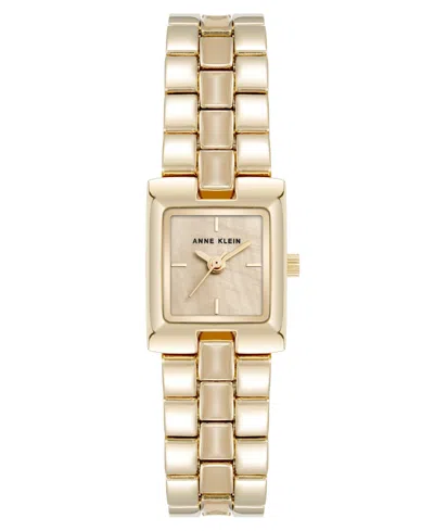 Anne Klein Women's Quartz Petite Tan Enamel Center Link Gold-tone Alloy Metal Bracelet Watch, 17.5mm In Tan,gold-tone