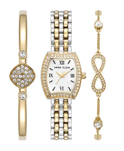 Anne Klein Women's Quartz Pillow Water-resistant Two-tone Alloy Metal Bracelet Watch 20mm In White