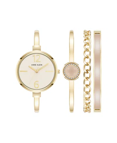 Anne Klein Women's Quartz Pink And Gold-tone Metal Alloy Bangle Watch Set, 32mm