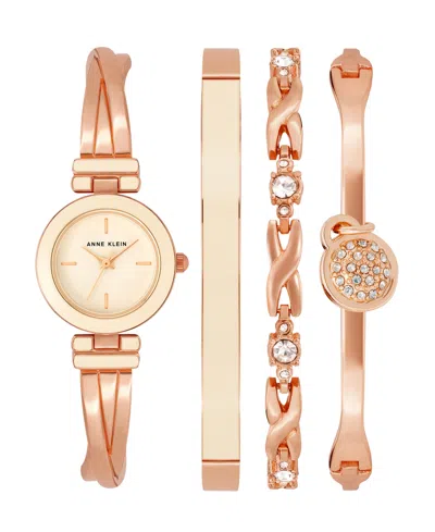 Anne Klein Women's Quartz Pink And Rose Gold-tone Metal Alloy Bangle Watch Set, 25mm