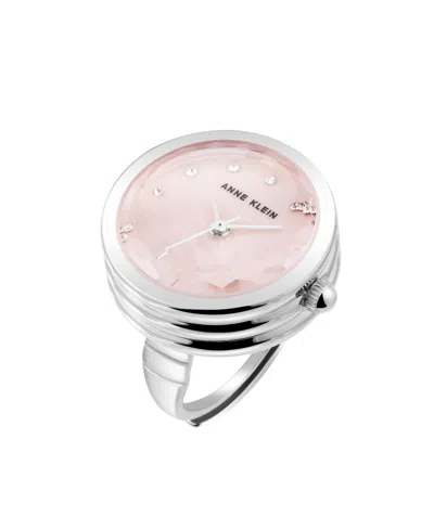Anne Klein Women's Quartz Pink And Silver-tone Metal Alloy Ring Watch, 20mm In Silver-tone,pink