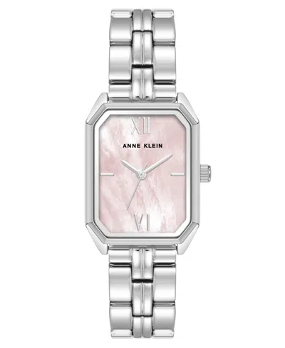 Anne Klein Women's Quartz Pink And Silver-tone Octagonal Metal Alloy Bracelet Watch, 24mm In Silver-tone,pink