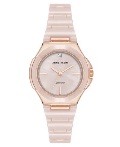 Anne Klein Women's Quartz Pink Ceramic Bracelet Watch, 30mm In Blush Pink,rose Gold-tone